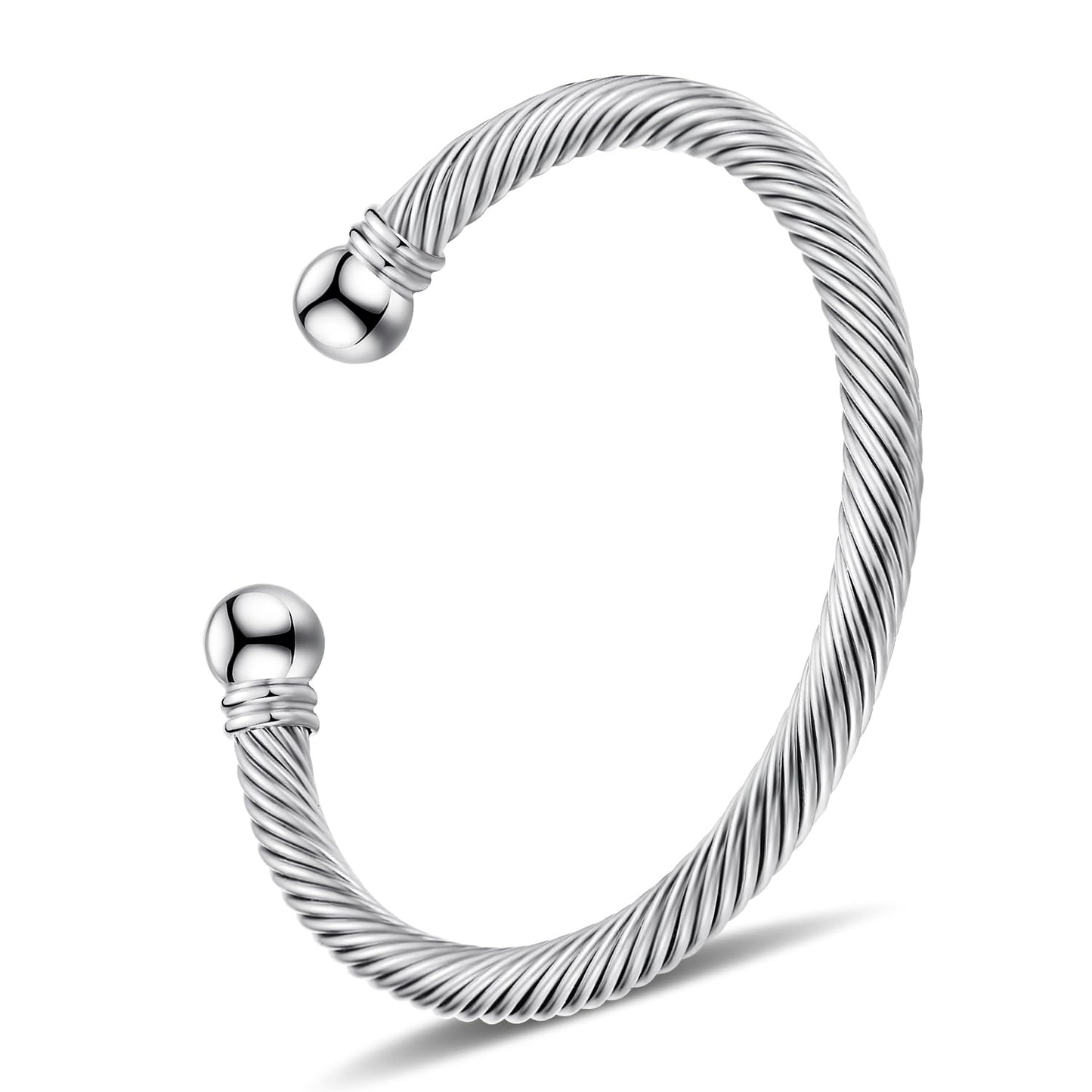 BOLAGTIER Stainless Steel Twisted Cable Wire Bracelets Adjustable Open Cuff Bangle Bracelet Vintage Jewelry Gift for Women (C-Silver)