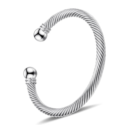 BOLAGTIER Stainless Steel Twisted Cable Wire Bracelets Adjustable Open Cuff Bangle Bracelet Vintage Jewelry Gift for Women (C-Silver)