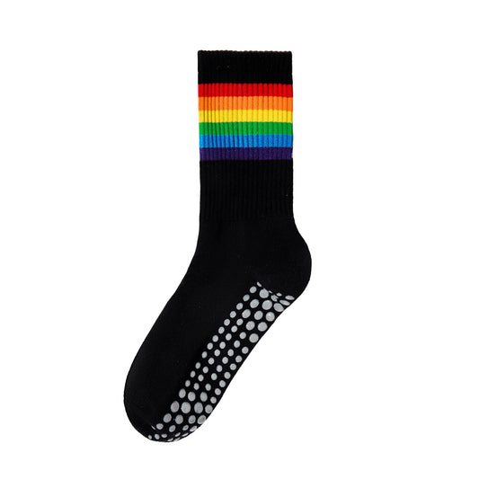 American Trends Pilates Socks with Grips for Women Pride Month Rainbow Outfit Yoga Non Slip Barre Socks Black Rainbow