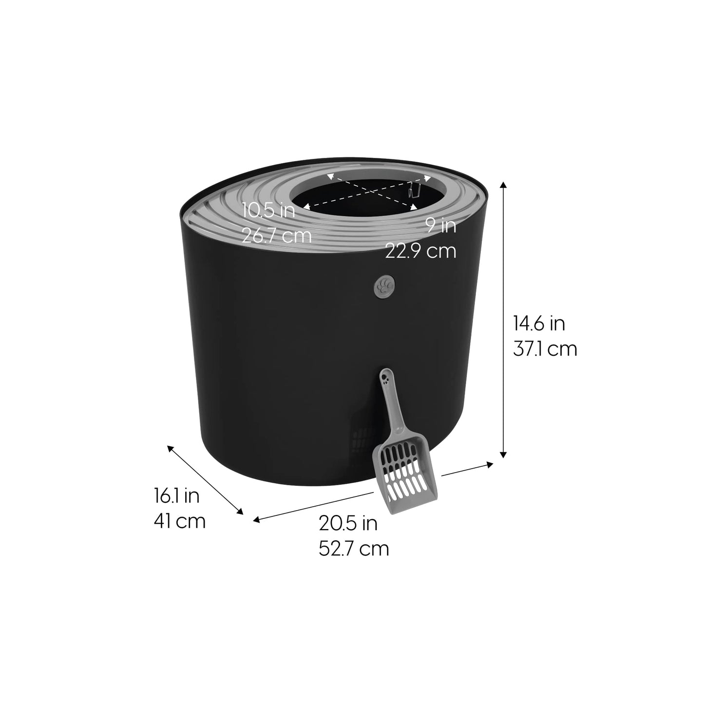 IRIS USA Cat Litter Box, Large Top Entry with Litter Catching Lid and Scoop, Dog Proof, Cat Box Enclosure, Black/Gray