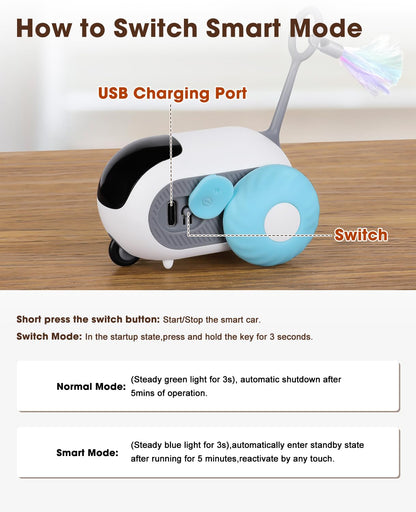 AIPERRO Cat Toys for Indoor Cats, Smart Interactive Cat Toy with Two-Speed Adjustment, Remote Control USB Rechargeable Automatic Cat Exercise Toys for Bored Indoor Adult Cats Kittens (Blue)