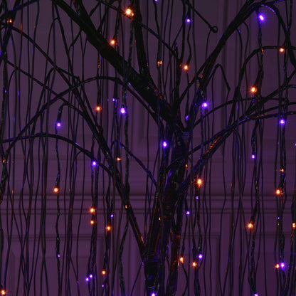 7 FT Halloween Lighted Willow Tree 256 LED Orange and Purple Lights Artificial Weeping Willow Tree with 6 Spiders Outdoor Indoor Decoration Christmas Festival Party Home Decor