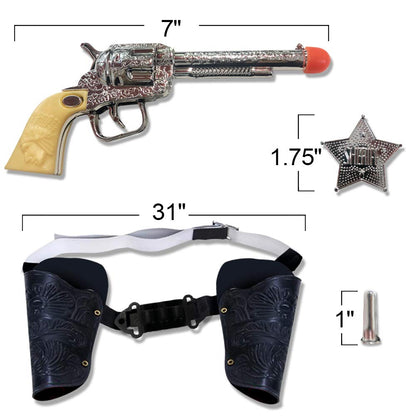 ArtCreativity Cowboy Toy Gun Holster and Belt 9 Piece Set for Kids. 2 Toy Pistols, 1 Sheriff Badge, 2 Gun Holsters, and 3 Play Bullets, 1 Adjustable Belt, Old Western Action Belt for Sheriff