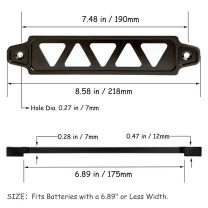 Battery Hold Down Bracket, Aluminum Alloy Battery Tie Down Bracket, Battery Tray for Car Battery Mount Bracket Hold Lock Accessories, Car Battery Lock Down- with 10inches J Bolts (Black)