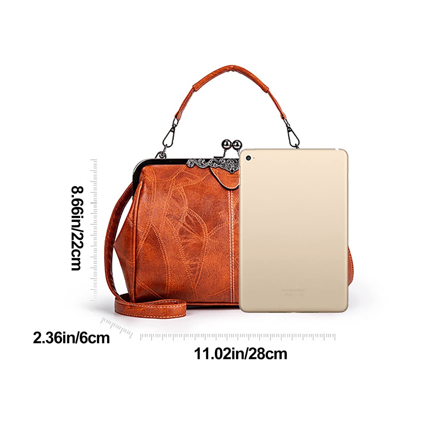 Women Vintage Hollow Handbag Oil Leather Shoulder Crossbody Bag Clutch Satchel Purse with Kiss Lock Closure (black)