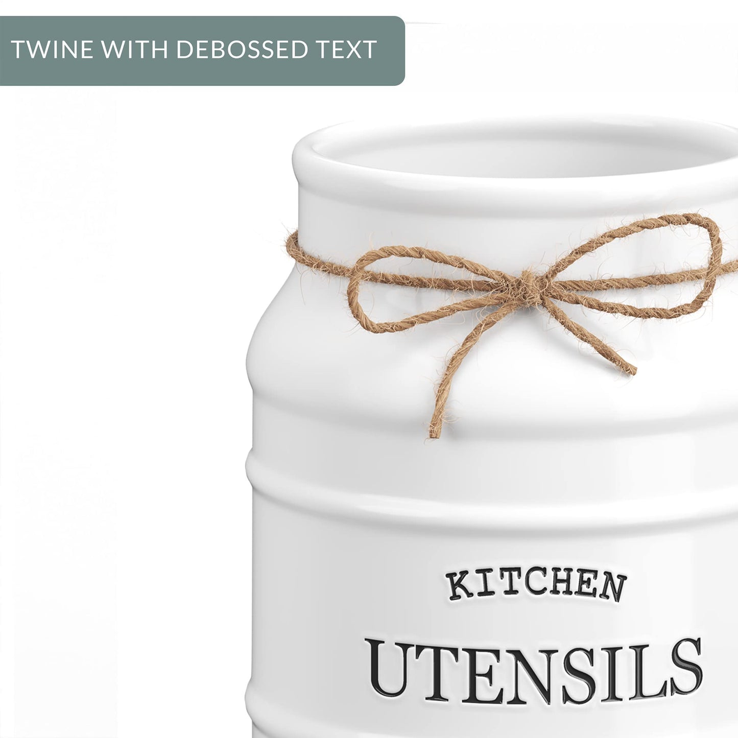 Barnyard Designs Ceramic Farmhouse Utensil Holder for Kitchen Counter, Large Rustic Utensil Crock, Countertop Cooking Tool Spatula Organizer, 6.75” (White)