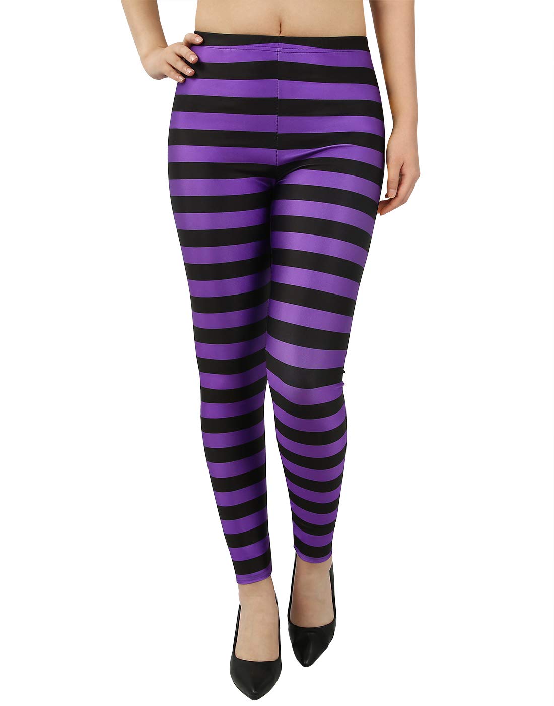 HDE Funny Printed Leggings Digital Print Black Purple Witch Tights - XL