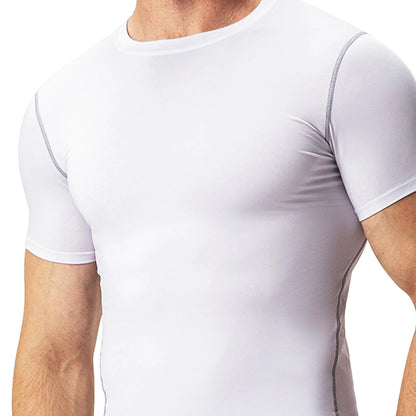 HYCOPROT Men's Compression Shirts Short Sleeve Athletic Workout T-Shirt Cool Dry Sports Baselayer Running Undershirts Tops White