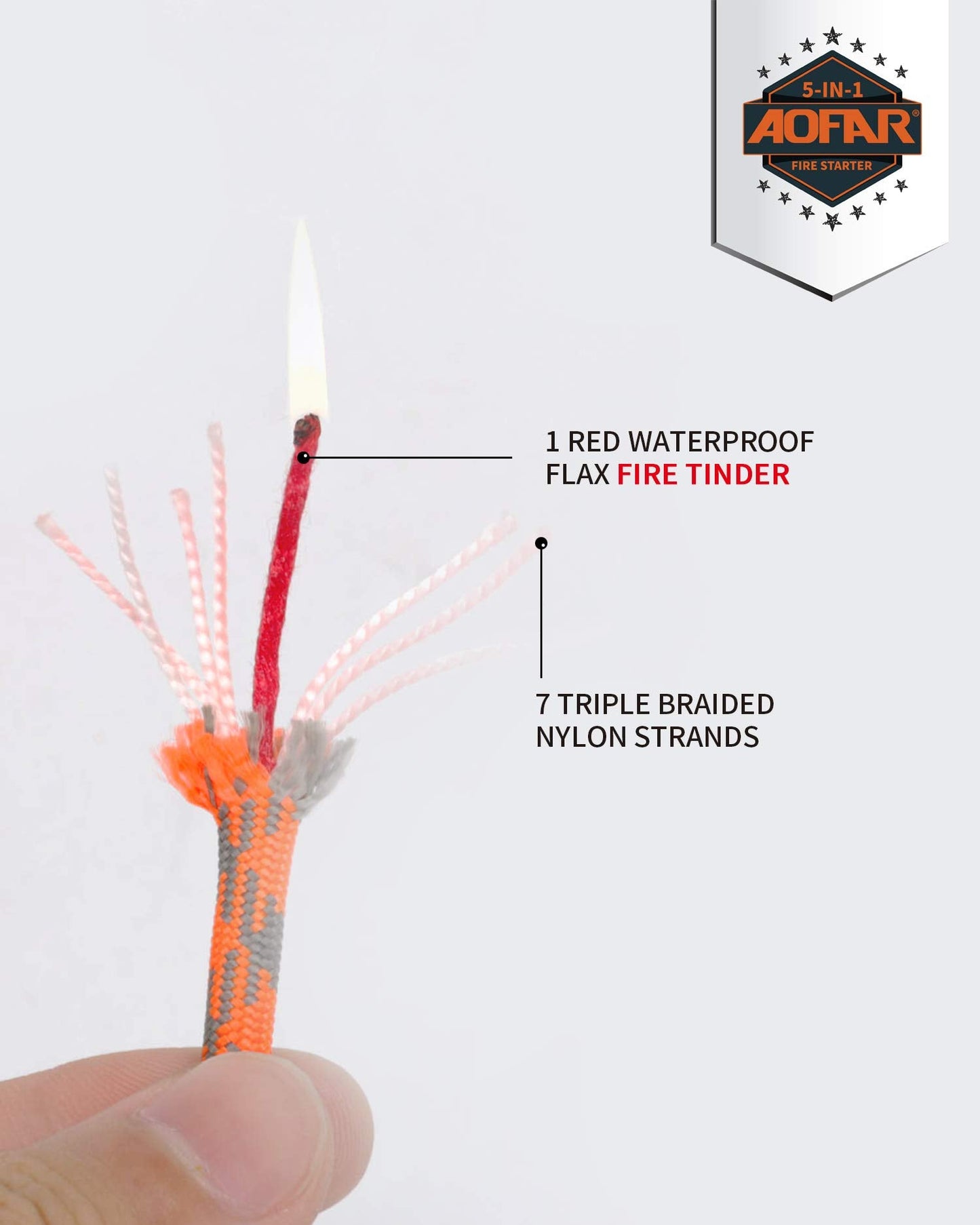 AOFAR Fire Starter AF-381 Fire Steel 5-in-1 for Camping, Hiking, Hunting, Backpacking, Boating, Outdoor Magnesium Survival Rod with Fire Paracord, Compass and Whistle, Waterproof (2-Pack)…