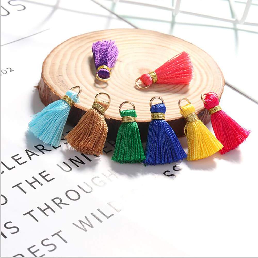 Aokbean 100 pcs Tassel Multi-Colors Mini Tiny Handmade Craft Tassels Charms with Golden Jump Ring for Earring Jewelry Necklace Making Accessories Other Arts DIY Supplies (Mixed)