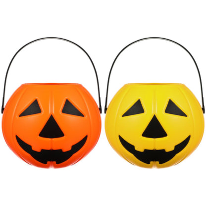 Amosfun 2Pcs Plastic Bucket Halloween Pumpkin Bucket Portable Pumpkin Candy Trick or Treat with Handle for Halloween Party Favor Supplies