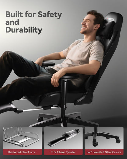 AutoFull C3 Gaming Chair, Racing Style Gaming Chair with Ergonomic Lumbar Support,Adjustable High Back PU Leather PC Chair with Footrest,Black