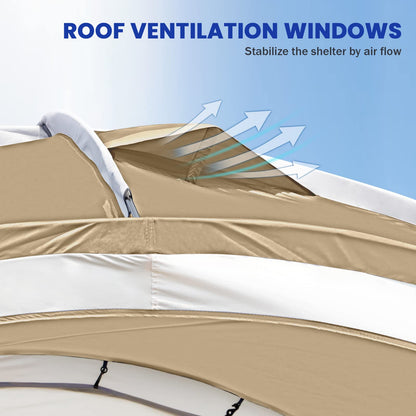 Beach Tent 12 X 12ft Large UPF50+ Pop Up Canopy with 2-Pcs Side Wall, Sun Shelter Rainproof, Waterproof for Camping Trips, Backyard Fun, Fishing, Parties, Or Picnics(Khaki-Upgrade)