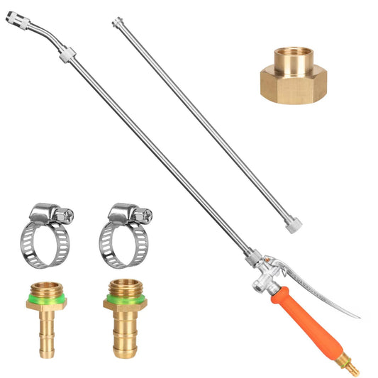 All Metal 44 Inches Replacement Sprayer Wand, Garden Hose Watering Wand with 3/4'' Brass Connector, 1/4" & 3/8" Brass Barb for Most Sprayer Hoses, Built-in Stainless Steel & 2 Hose Clamps