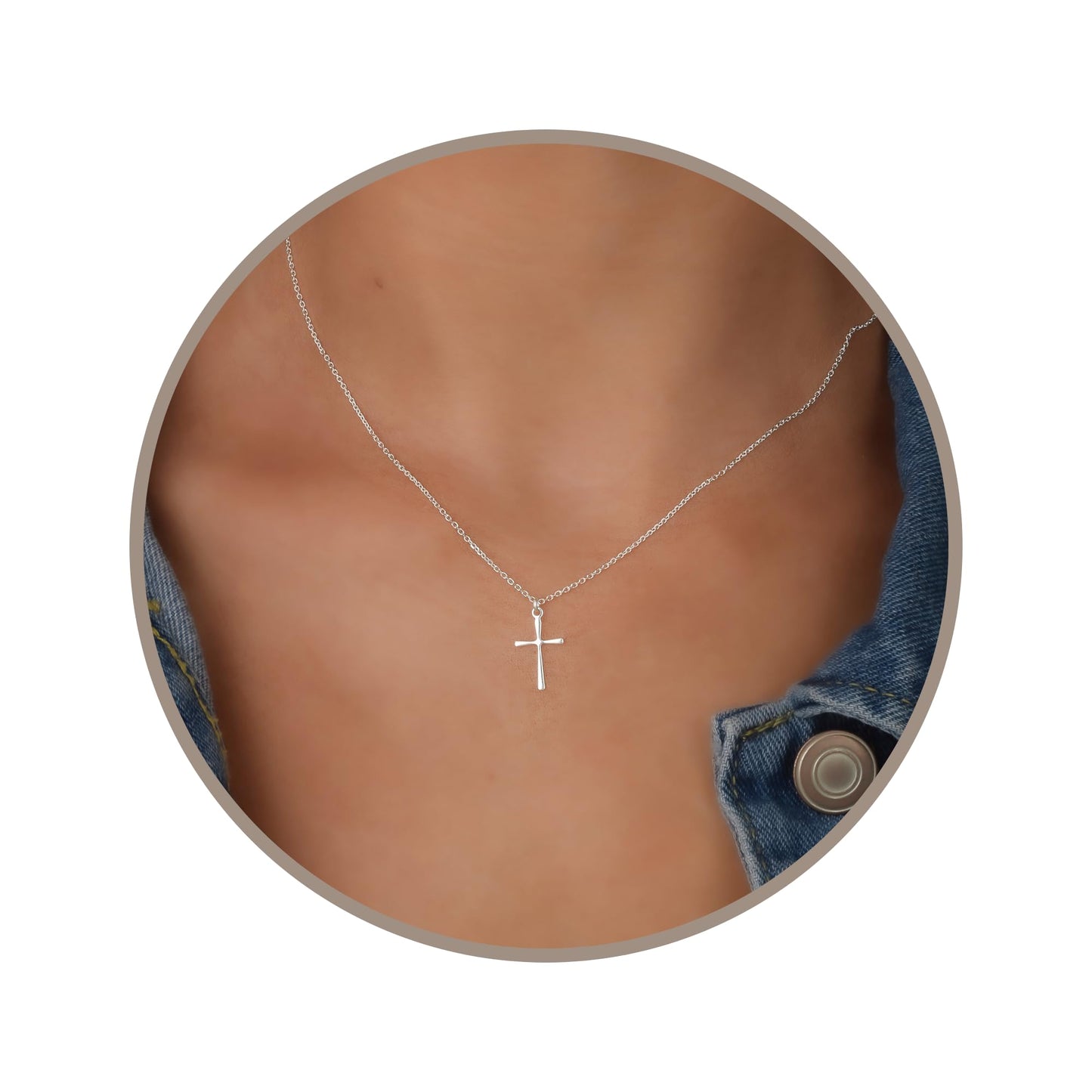 Annika Bella Small Cross Necklace, 925 Sterling Silver Faith Jewelry, Religious Tiny Pendant Charm Necklaces, Gift for Her (Silver)