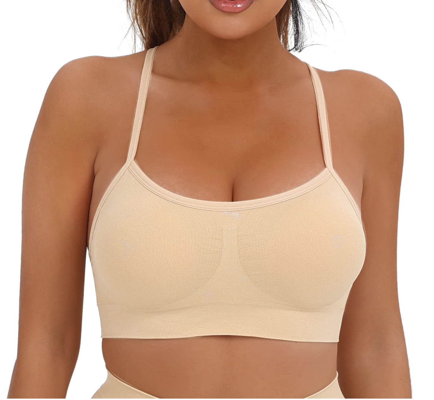 AKAMC Women's Adjustable Strappy Criss Cross Sports Bras Medium Support Workout Yoga Bra 3 Pack,HBB,Large