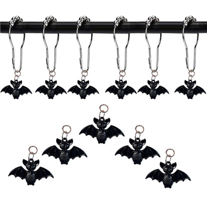 Bat Shower Curtain Hooks Rings, 12 Pcs Halloween Bats Rustproof Metal Shower Curtain Hangers for Bathroom Shower Rods, Halloween Party Theme Home Bathroom Decoration (Black)