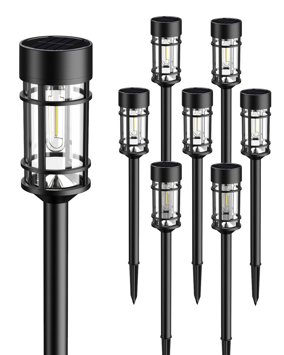 ILANCK 8 Pack Solar Pathway Lights Outdoor, Waterproof Solar Lights Outdoor with Metal & Glass Design - Auto On/Off, Long-Lasting, Landscape Lighting for Garden, Yard, Lawn, Driveway, Walkway