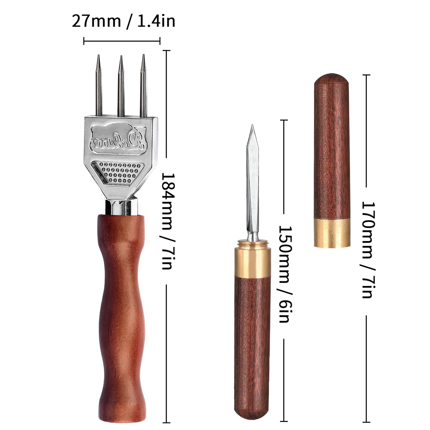 Ice Pick Set of 2 Three Pronged lce Pick, Stainless Steel Ice Pick with non-slip Wood Handle, Durable Carving Bartender Tool(7inch 2pcs)