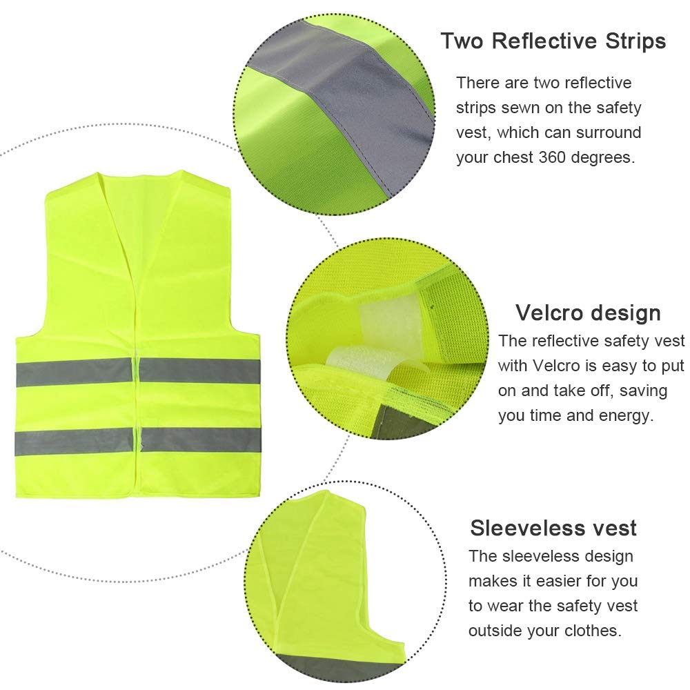 BUZIFU 4pcs Safety Reflective Vests, Yellow High Visibility Vest, to Improve Visibility at Night or in Low Light Conditions, for Running/Biking/Walking