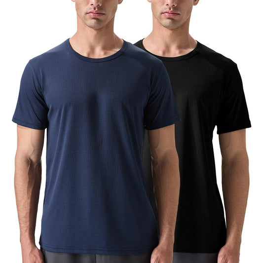 ALLTHRO Men's 2 Pack Lightweight Crew Neck Athletic Running Short Sleeve T-Shirts Breathable Gym Workout Tee Shirts for Men Black/Navy,X-Large