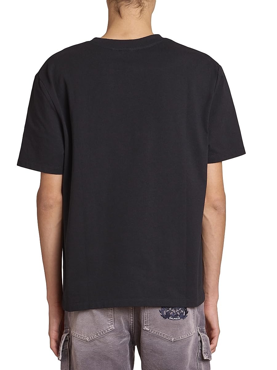 Balmain, Flocked Logo Cotton T-Shirt, Small, Noir Emeraude