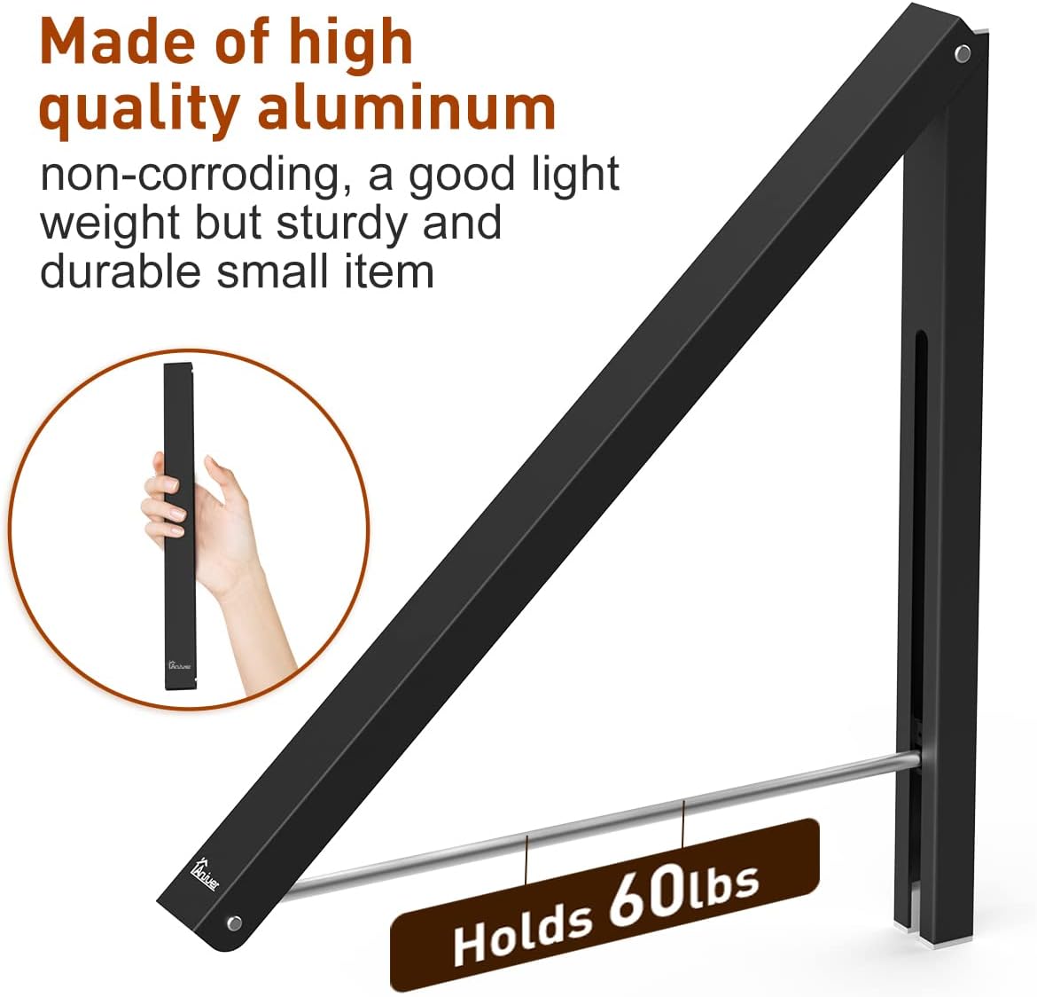 Anjuer Retractable Clothes Rack - Wall Mounted Folding Clothes Hanger Drying Rack for Laundry Room Closet Storage Organization, Aluminum, Easy Installation (Black)