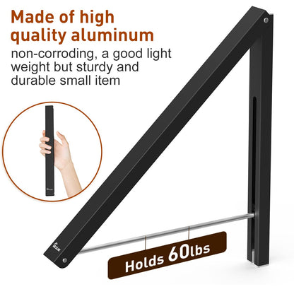 Anjuer Retractable Clothes Rack - Wall Mounted Folding Clothes Hanger Drying Rack for Laundry Room Closet Storage Organization, Aluminum, Easy Installation (Black)