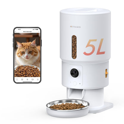 Automatic Cat Feeder with Camera - 5G WiFi Timed Cat Food Dispenser, 1080P HD Video with Night Vision, 1-15 Meals, 1-99 Portions, 2-Way Audio, Keeps Dry Food Fresh, 5L Auto Pet Feeder Also for Dogs