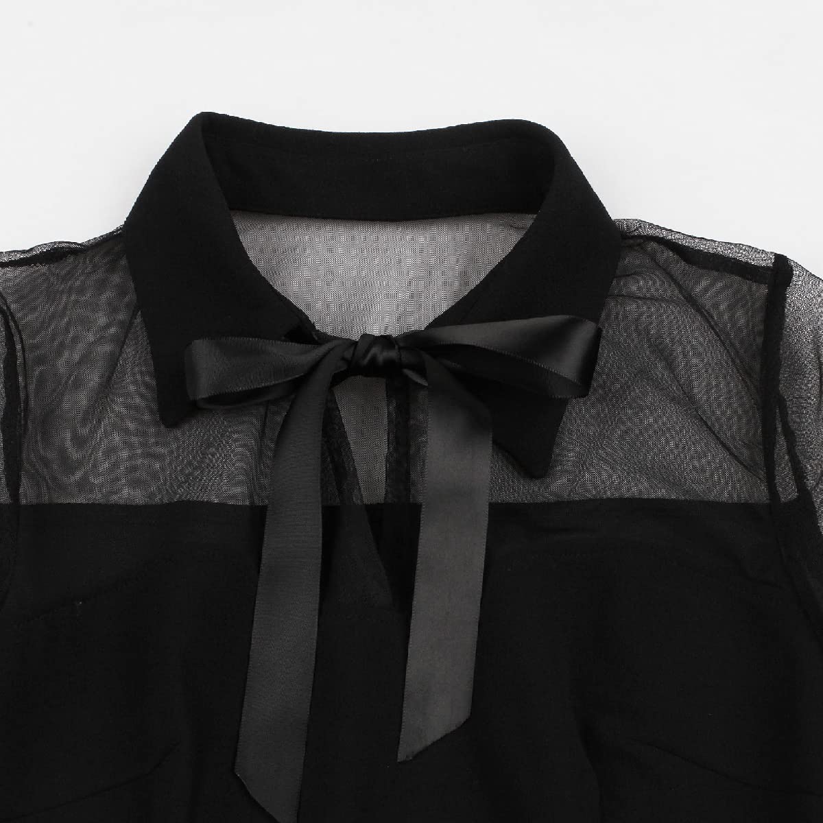 Women Peter Pan Collar Bell Sleeve Vintage 1950s Cocktail Swing Dress Keyhole Mesh Sheer Gothic Mini Dress Panel Vintage Flared A-line Prom Dress Wedding Evening Party Goth Dress Black-Bell Sleeve S