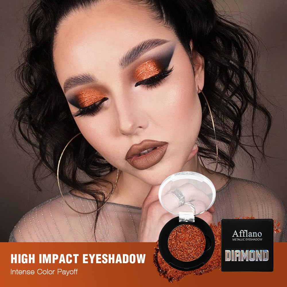 Afflano Metallic Orange Red Eyeshadow, Warm Glitter Eyeshadow Palette One-Swipe Coverage, Intense Color Sparkle Red Brick Eye shadow, Long Lasting Fall Eye Shadow for Women Halloween Pumpkin Makeup