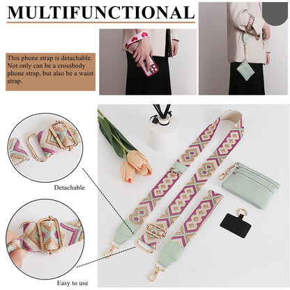 Baeleega Phone Strap Crossbody Lanyard with Zippered Pouch - Universal Cell Phone Lanyard for Neck Shoulder, Adjustable Phone String with Wallet (Black)