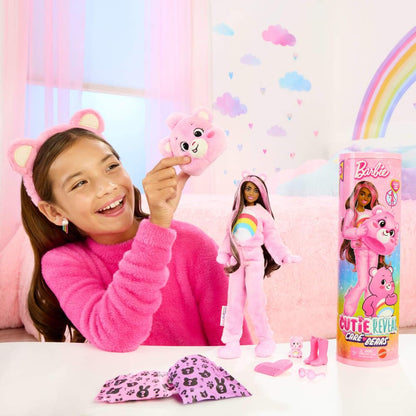 Barbie Cutie Reveal Doll & Accessories, Care Bears Series, Fashion Doll with Cheer Bear Costume & 10 Surprises Including Color Change & Mini Bear