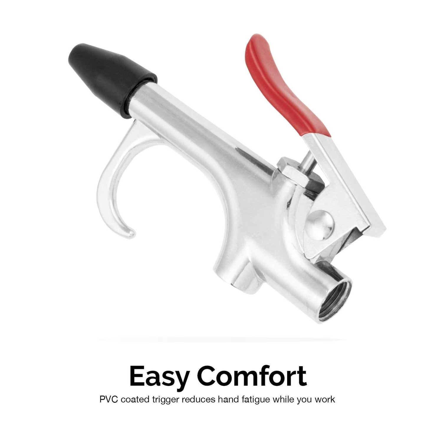 Hiltex 31111 Long Reach Pneumatic Air Blow Gun | 24” Length | 1/4" NPT Air Inlet | Angled Aluminum Nozzle with Pistol Grip Trigger | Rubber Tip