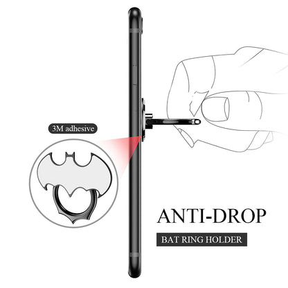 Bat Phone Ring Stand Holder - OATSBASF Cell Phone Ring Holder Finger Grip 360 Degree Rotation Compatible with iPhone 16/15/14/13/12 Pro Max and Other Smartphones（Black+Silver）