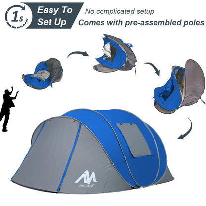 AYAMAYA Pop Up Tent 6 Person Easy Pop Up Tents for Camping with Vestibule, Double Layer Waterproof Instant Setup Popup Tent Big Family Camping Tents Beach Pop-up Tent Space for 2/3/4/5/6 People Man