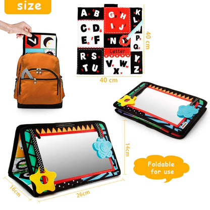 beetoy Tummy Time Baby Mirror Toys with Black and White Pattern, High Contrast 3D Activity Play Crinkle Toys Baby Mirror for Newborn 0 3 6 Months