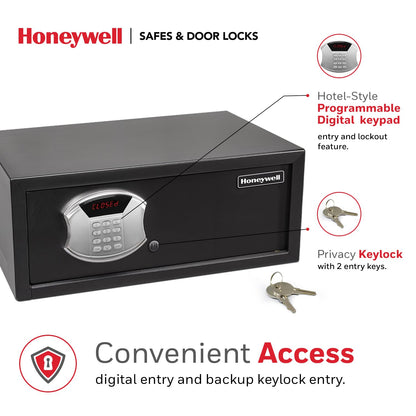 Honeywell Safes & Door Locks - Hotel Room Style Safe Box with Digital Lock - Fits 17" Laptop - LED Display Panel - Low Profile Steel Security Personal Safe for Money - 1.14 Cubic Feet - Black - 5105DS