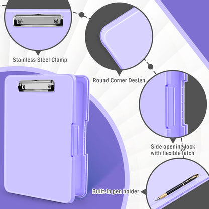 ANZNKU Storage Clipboard Heavy Duty, Clipboard with Storage 13x9.6 inches, Side Opening Plastic Clipboards, Nursing Clip Board Foldable, Letter Size Smooth Writing for Work, Study(Light Purple)