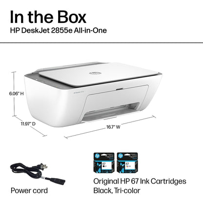 HP DeskJet 2855e Wireless All-in-One Color Inkjet Printer, Scanner, Copier, Best-for-home, 3 months of Instant Ink included, Single-band Wi-Fi connectivity (588S5A)