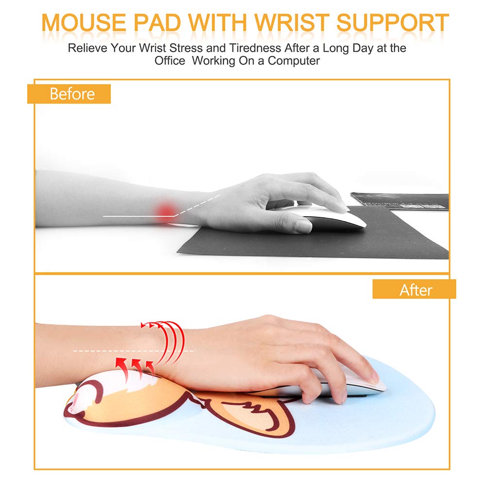 HAOCOO Ergonomic Mouse Pad with Wrist Support,Non-Slip Backing Corgi Anime Cute Gel Mouse Pad Wrist Rest, Easy-Typing and Pain Relief for Gaming Office Computer Laptop(Blue Cute Corgi)