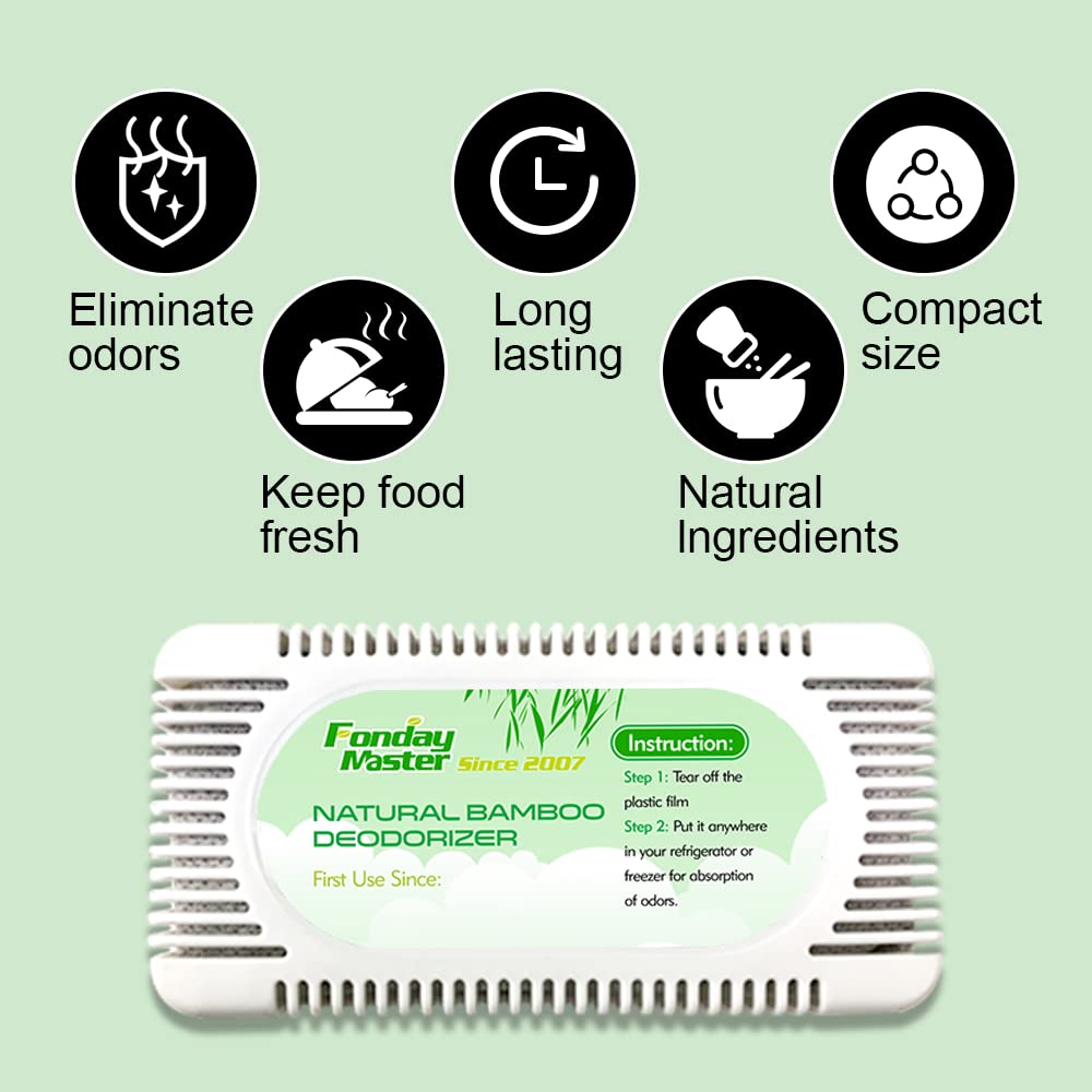 4Packs Fonday Refrigerator Deodorizer Odor Eliminator for Fridges Freezers Coolers Lunch Boxes Bamboo Charcoal More Effective Than Baking Soda