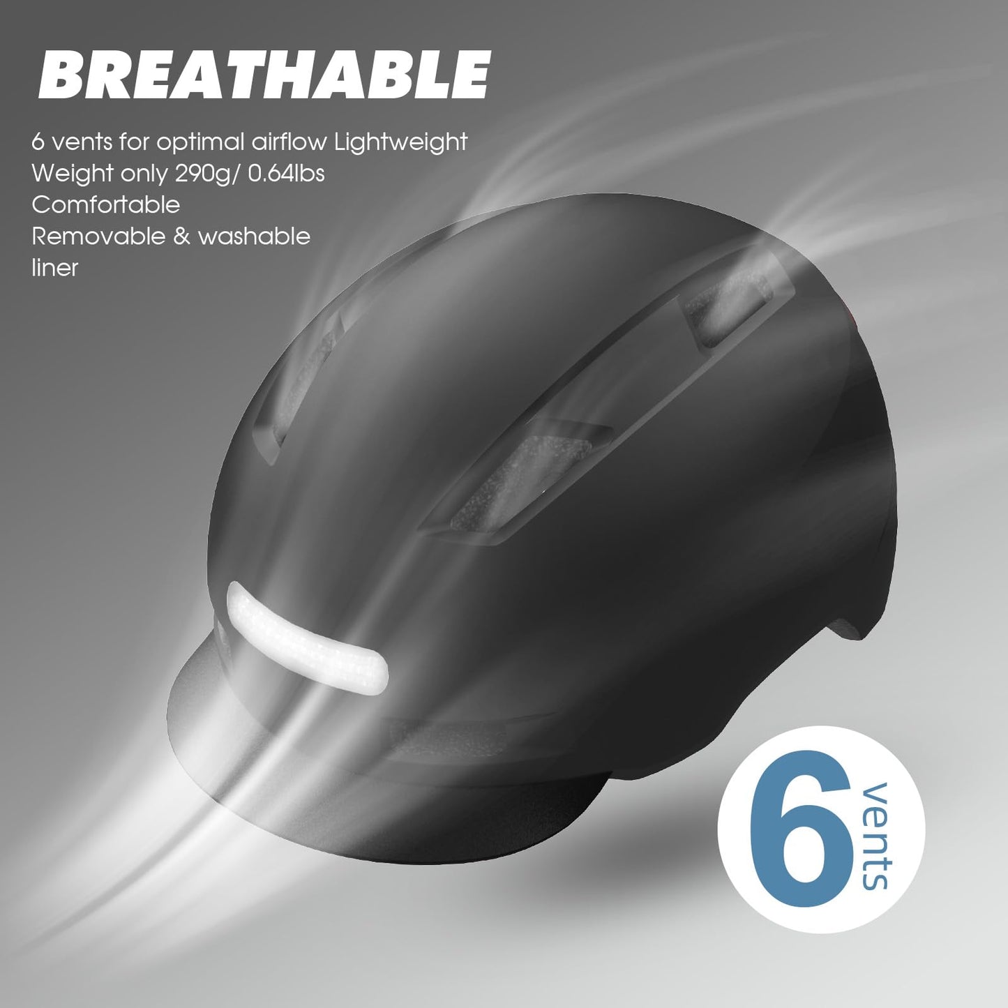 Bike Helmet, Shinmax Adult Cycling Helmet with USB Rechargeable LED Front and Back Light Bicycle Helmets for Men Women (Black, Large)