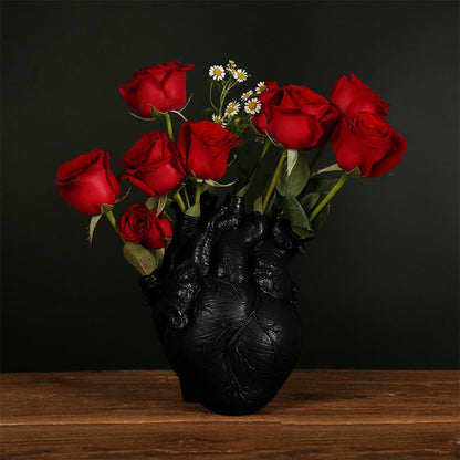 Human Heart Organ Shape Vase Creepy Halloween Home Desk Flowers Pot Decor, Medium Size 6.2" x 4.2", Black