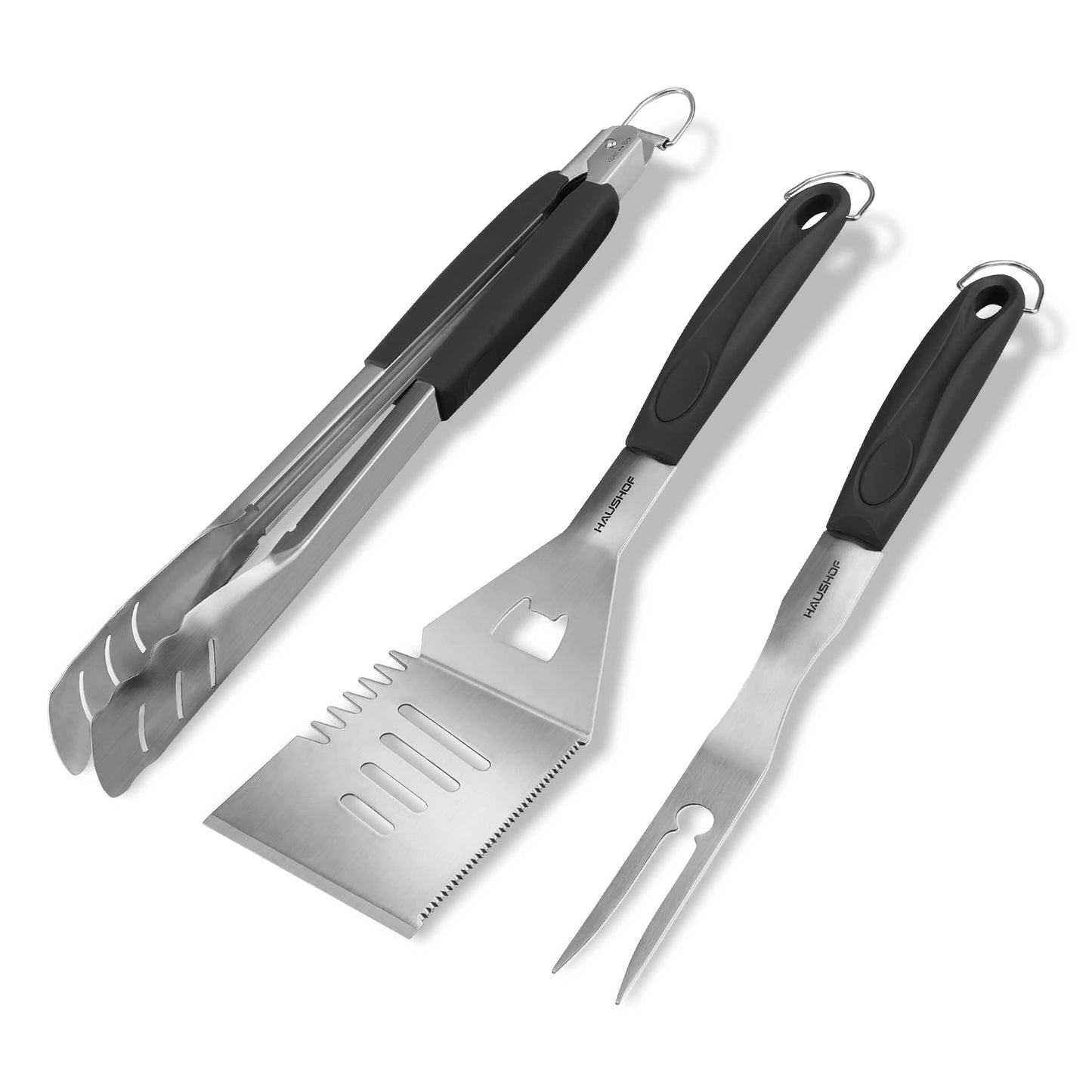 HAUSHOF Large Grill Accessories Heavy Duty BBQ Set Gifts for Men/Women - Premium Stainless Steel Spatula, Fork & Tongs, Barbecue Utensils Tool Kit Gift for Grilling Lover Outdoor