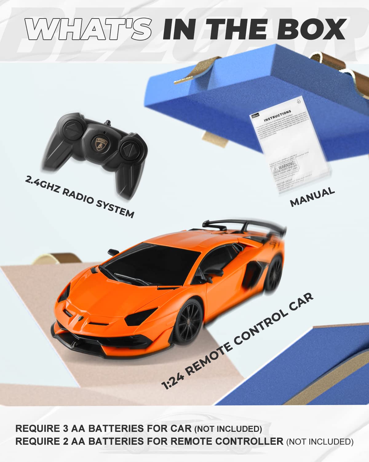 BEZGAR Remote Control Car Licensed RC, 1:24 Lambo Toy Car for Kids, Lambo Aventador SVJ Remote Control Model Electric Sport Racing Hobby Toy for 3 4 5 Year Old Boy Birthday Gift (Orange)