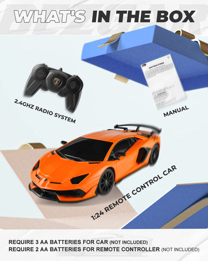 BEZGAR Remote Control Car Licensed RC, 1:24 Lambo Toy Car for Kids, Lambo Aventador SVJ Remote Control Model Electric Sport Racing Hobby Toy for 3 4 5 Year Old Boy Birthday Gift (Orange)