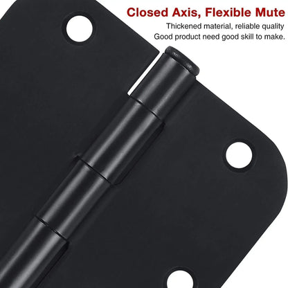6 Pack Matte Black Interior Door Hinges Round 3.5" x 3.5 Inch 5/8" Radius Heavy-Duty Mat Hinge for Doors Standard Bedroom Work Office Door Hardware Removable Pin,Farm,Shed,Gate,Greenhouse Vent Window
