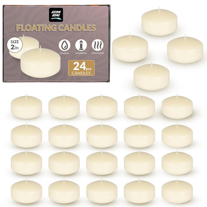 Axiom Floating Candles for Centerpieces - 2 inch Hand-Rolled Paraffin, Cotton Wicks, 4-Hour Clean Burn - Unscented, Dripless Water Candles for Wedding