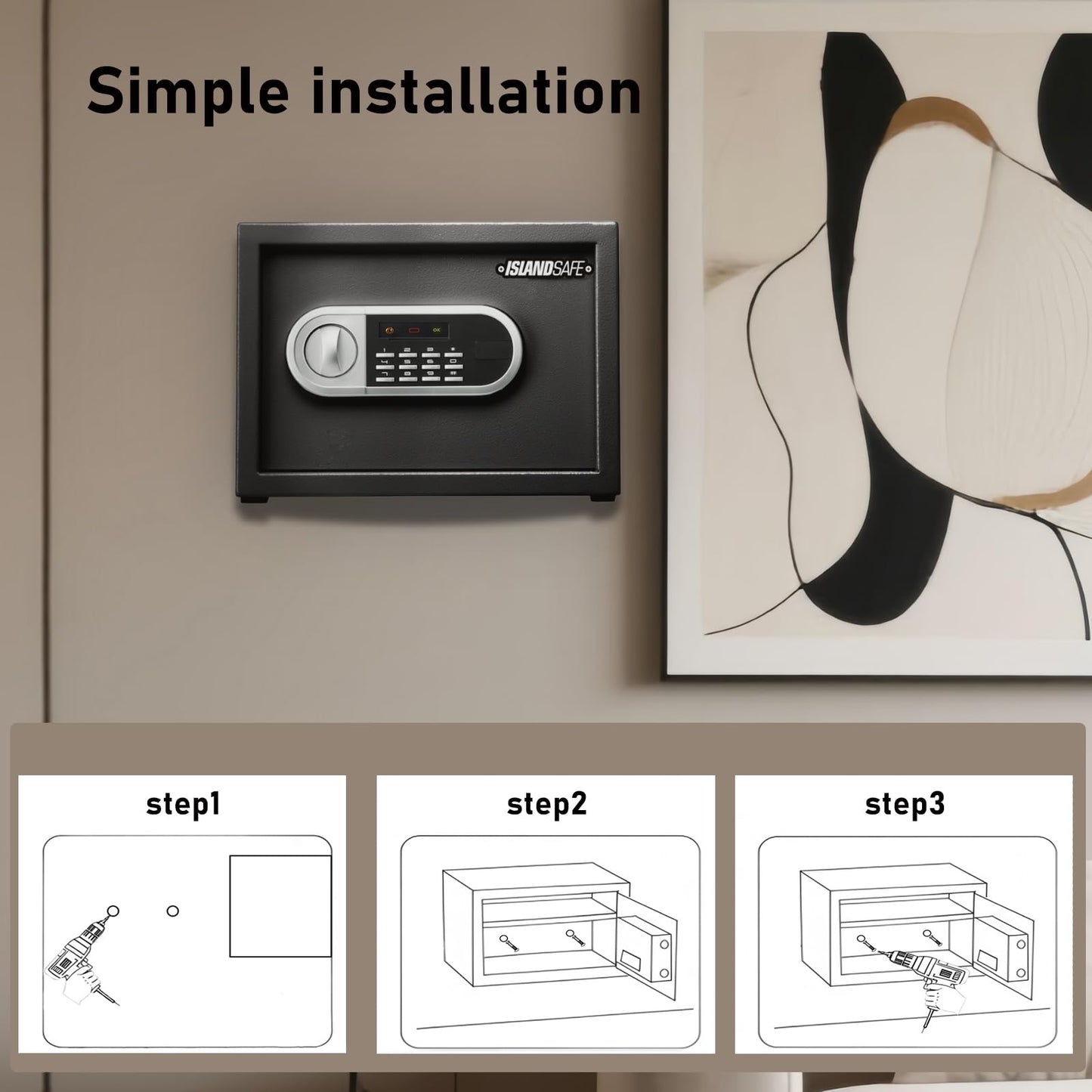 ISLANDSAFE Home Safe Box, Digital Small Personal Safes, caja fuerte, Security Money Closet Electronic Lock Box with Keypad for Pistol Cash Jewelry, Document, Hotel, Dorm, Office (0.8cuft Black)